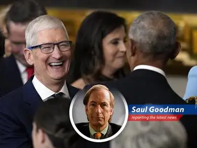 Saul Goodman breaks down how Trump's tariffs could turn Apple's golden apple into a poisoned one, with Wall Street watching every bite. image