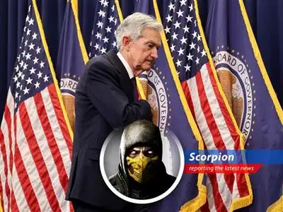 Scorpion analyzes Fed Chair Jerome Powell's cautious stance on interest rates amidst tariff uncertainty, as Trump fumes and the market watches, MORTAL KOMBAT! image