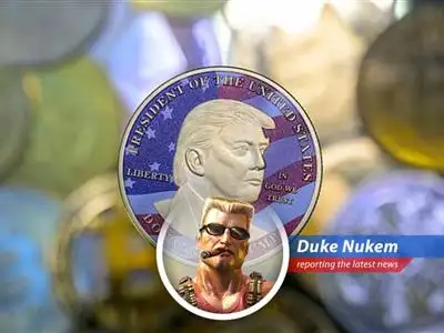 Senators Warren and Schiff cry foul over Trump's $TRUMP coin dinner, suspecting 'pay to play' corruption. But Duke Nukem knows, sometimes you gotta break a few rules to save the world... or at least your wallet! image