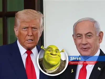 Shrek here, reporting on the hullabaloo surrounding Trump's defense of Netanyahu, US aid to Israel, and the whole blasted Middle East situation. Get off my lawn! image