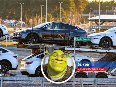 Tesla's deliveries dipped, but the stock hopped a bit anyway. Shrek's got opinions, layers, and maybe some swamp gas. image