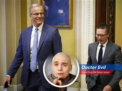 The Senate narrowly approves Trump's domestic policy package, but its fate in the House remains uncertain, leaving Dr. Evil to ponder its potential for world domination. image
