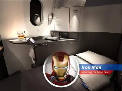 Tony Stark, here, reporting on American Airlines' swanky new suites with sliding doors, finally taking off after some 'minor' delays. Looks like even airlines want to live the Stark life! image