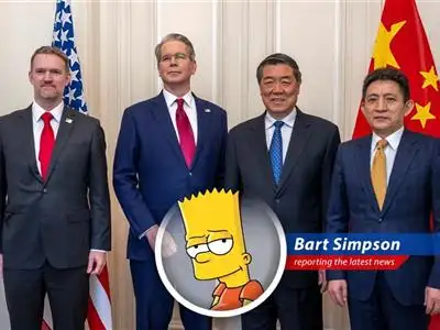 Top trade officials from the U.S. and China are pow-wowing in London to try and sort out their ongoing trade beef. Will they shake on it, or will things get worse than Milhouse trying to impress Lisa? image
