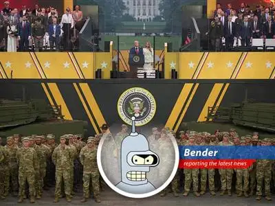 While Trump threw a massive military parade in D.C., protests raged nationwide and political violence shook the nation. Bender has some thoughts, naturally. image